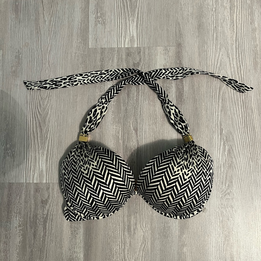 Victorias Secret hottie halter Black and White Bikini Top 34D